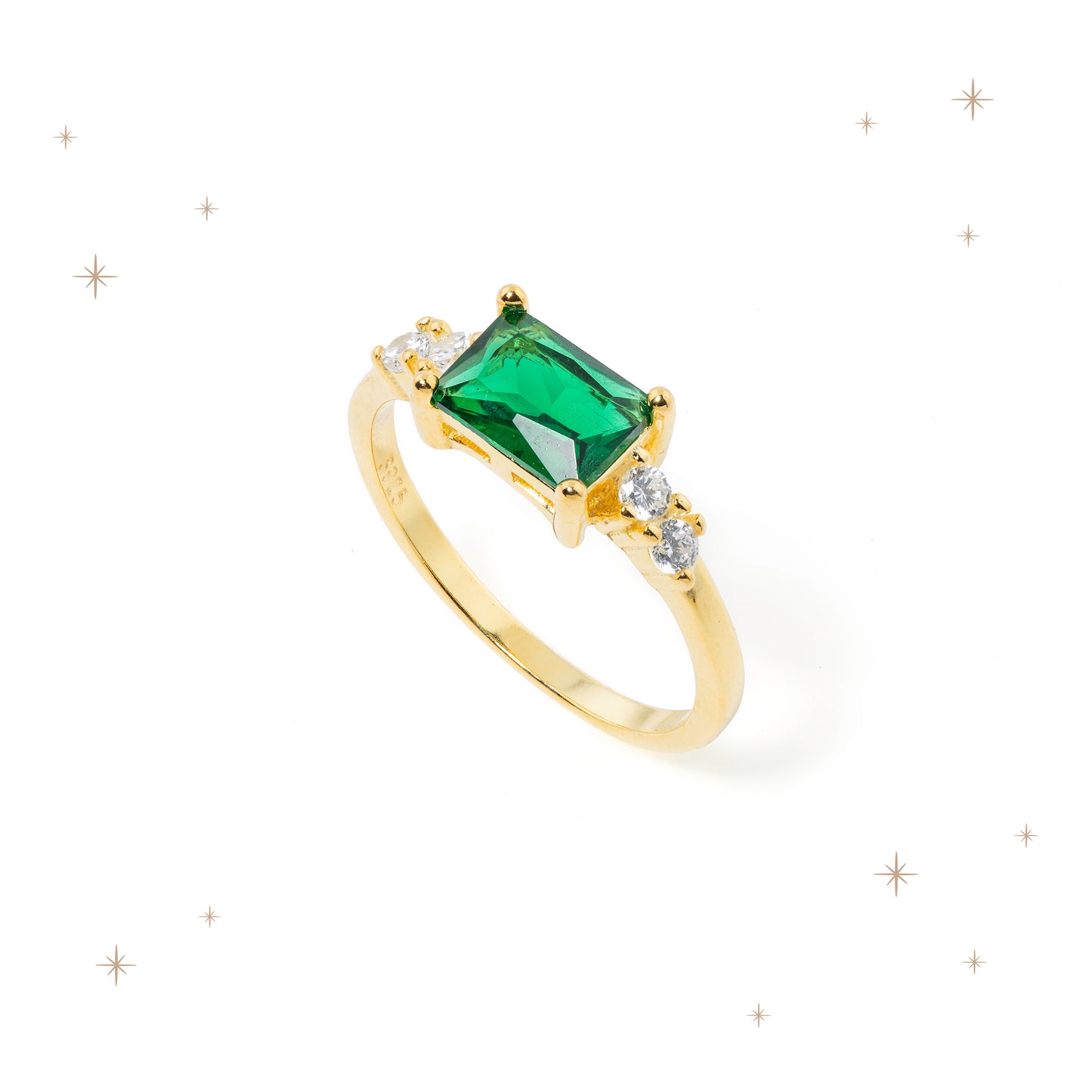 Anel Green Solitary Shiny - Prata 925 - Banho Ouro 18k