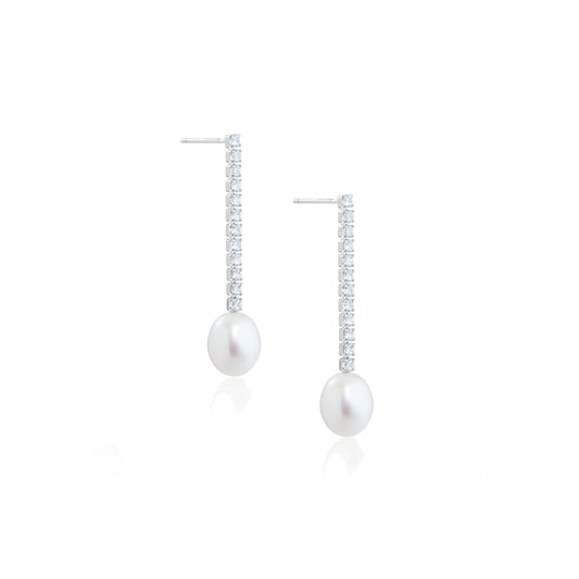 Brincos Drop Pearl Stone - Prata 925