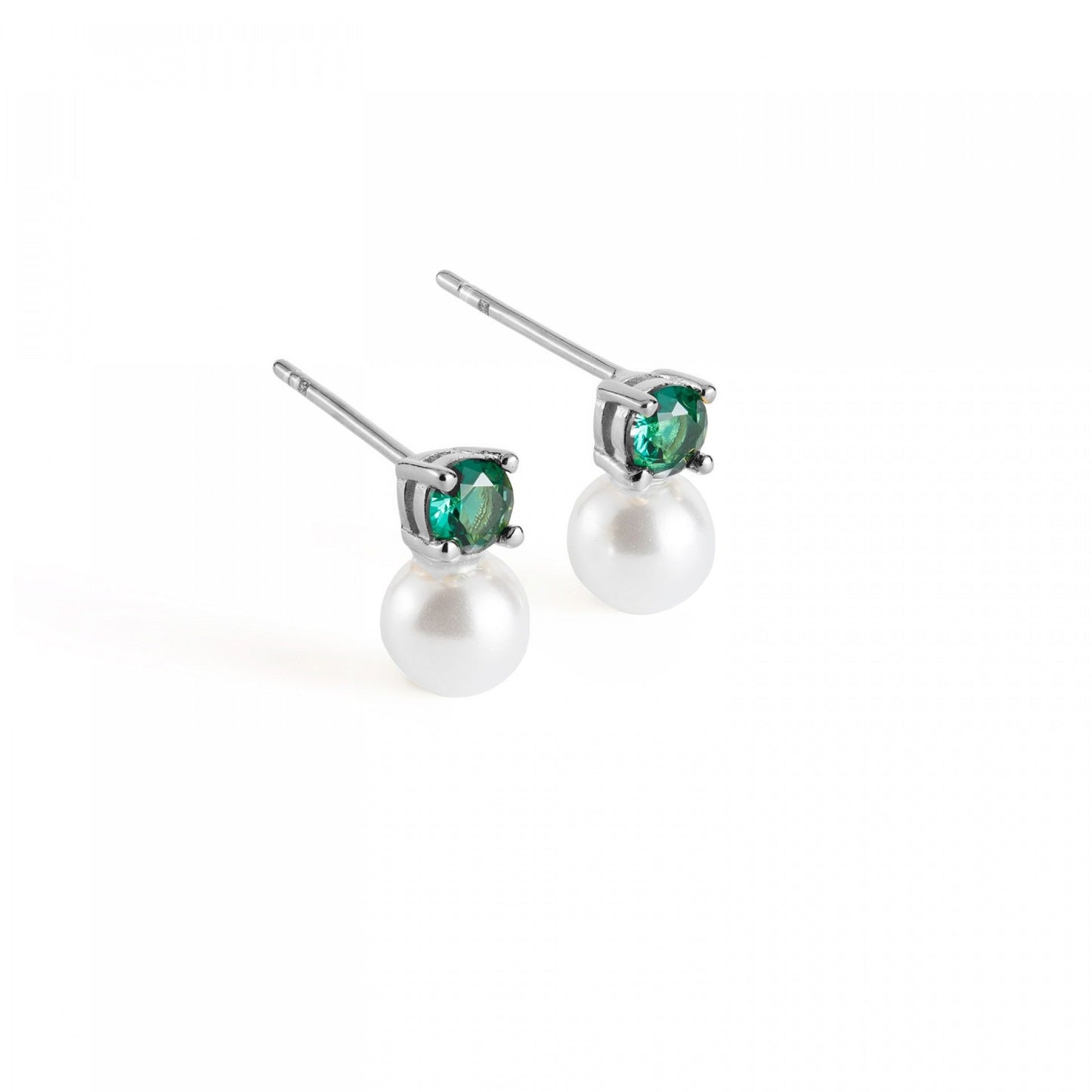 Brincos Green Stone Pearl - Prata 925